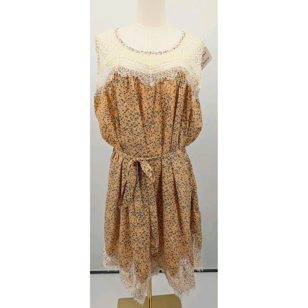 New Davi & Dani Yellow Floral & Lace Oversize Dress Size S Knee Length Spring